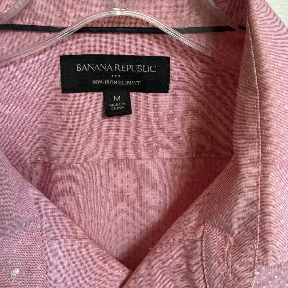 Banana Republic Mens M Pink Micro Dot Non Iron Slim Fit Button Down Shirt